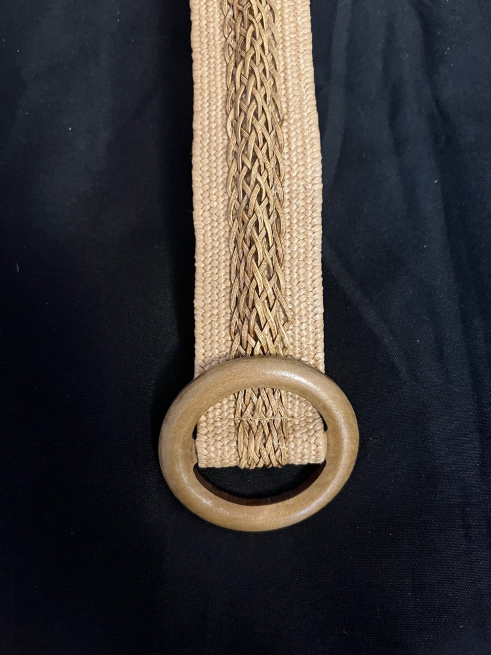 Woven Straw Circle Buckle Belt - Natural - Picture 2 of 3